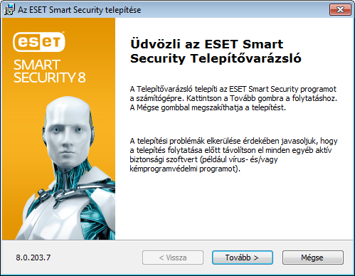 Telepítés Az ESET Smart Security telepítése problémákat okozhat a számítógépen, ha telepítve van egyéb vírusvédelmi termék vagy biztonsági szoftver.