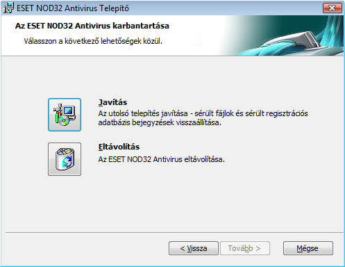 3 Az eredeti beállítások visszaállítása Amennyiben a késôbbiek során újratelepíti az ESET NOD32 Antivirus programot, alapértelmezés szerint a Jelenlegi beállítások használata van kijelölve.