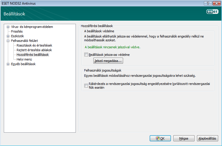 3.5 A beállítások jelszavas védelme Az ESET NOD32 Antivirus megfelelô beállítása nagyon fontos a hálózatok megfelelô védelmének biztosításához.
