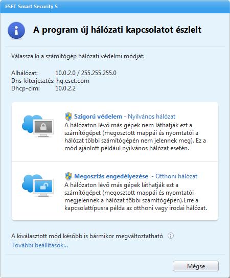 3.6 Megbízható zóna beállításai A megbízható zónát be kell állítani, hogy a számítógép hálózatos környezetben is védett legyen.