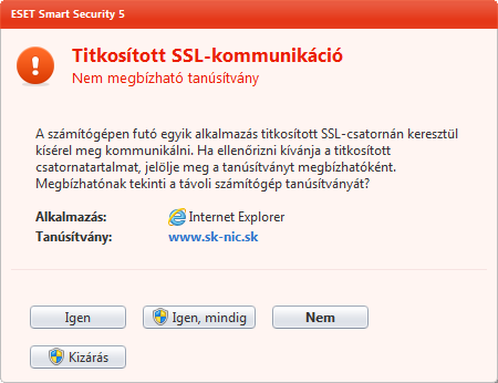 4.3.4.3.1 Tanúsítványok Az SSL-alapú kommunikáció böngészőkben vagy levelezőprogramokban való megfelelő működéséhez az ESET, spol s r. o.