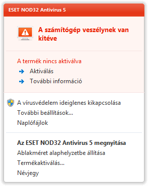 Az ESET NOD32 Antivirus programot közvetlenül az alkalmazásból aktiválhatja.