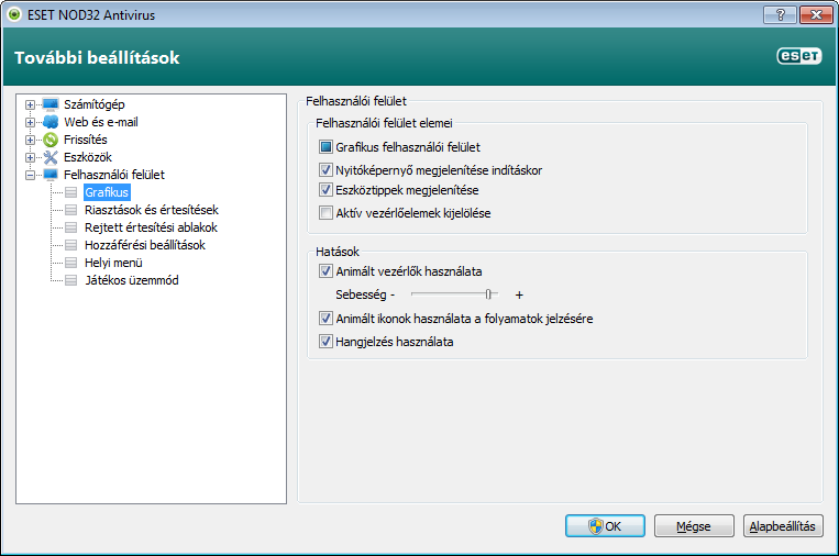4.5.2 Riasztások és értesítések A Felhasználói felület szakasz Riasztások és értesítések csomópontjában beállítható a kártevőkkel kapcsolatos riasztások és a rendszerértesítések ESET NOD32 Antivirus