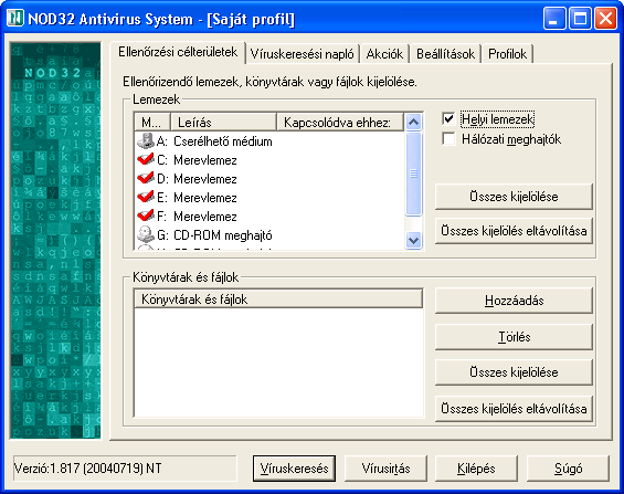 4. Vírusirtás a NOD32 kézi indítású keresővel Indítsa el a NOD32-t az asztalon lévő ikon, vagy a Start Menü/Minden program/eset/nod 32 menüpontra kattintás segítségével.