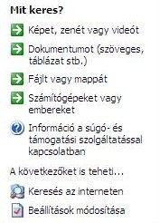 A fenti két esetben az Intéző baloldalán egy Mit keres? felirat alatt több lehetőség jelenik meg számunkra.