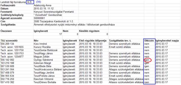 A (28) Letöltés XLS gomb választásával a (31) üzenet jelenik meg.