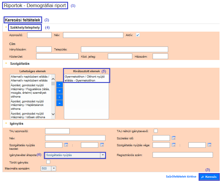 Demográfiai riport A Demográfiai riport segítségével a rendszerben meglévő megállapodások és határozatok az igénybevevők életkora és