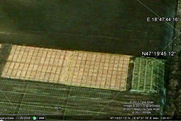 Vetésforgó tartamkísérlet mértékhelyes műholdképe (Google Earth program 6.0 verzió) M5.