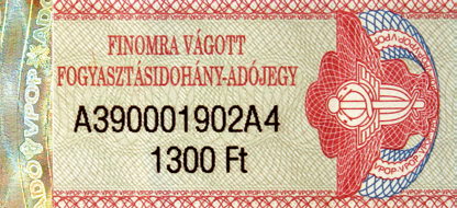 Finomra vágott fogyasztásidohány-adójegy 2001. január 1-től sorszámot, a termék kiskereskedelmi Finomra vágott fogyasztásidohányadójegy szöveget tartalmazza.