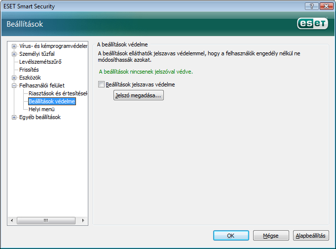 3.5 Beállítások védelme Az ESET Smart Security beállításai a szervezet biztonsági házirendje szempontjából nagyon fontos szerepet tölthetnek be.