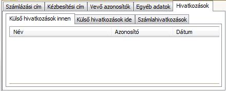 Hivatkozások A Hivatkozások fül alatti lapot megnyitva, három különböző lapra lehet váltani. Mindhárom lapra, csak a program hozhat létre adatokat.