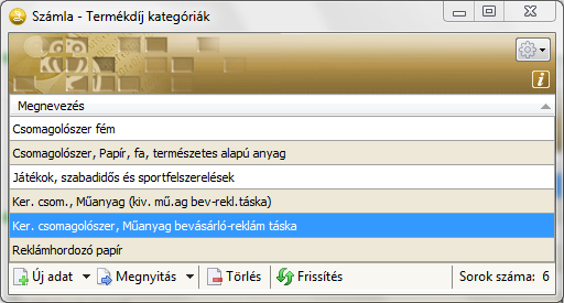 4.1.2 Egyedi törzsadatok felvételével történő számlázás Törvény írja elő a környezetvédelmi díjköteles termékek, csomagoló anyagok és reklámhordozók termékdíjainak azonosítását biztosító kód