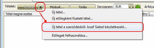 3.2.1 Normál számlatételek felvitele szerződéstől függetlenül Használjuk ezt a tételfelvitelt, ha szerződéstől függetlenül, normál tételt viszünk fel (nem előleg).