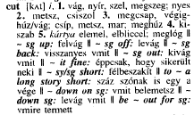 30. ábra: cut Takács Erika Angol magyar kéziszótár (cut) Az AkK1999-ben és az AqK2000-ben nagy számban szerepelnek tulajdonnevek (például földrajzi nevek és személynevek), rövidítések (et al., etc.