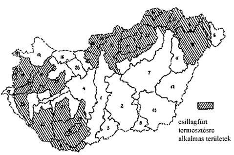 1. ábra Magyarország csillagfürt termesztésére alkalmas agroökológiai körzetei Figure 1.