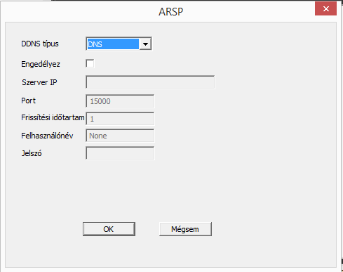 30. ábra ARSP beállítás DDNS típus: válassza ki a DNS Engedélyez: pipálja be a beálltás akkor érvényes, ha engedélyezve van. Szerver IP:DDNS szerver IP címe.
