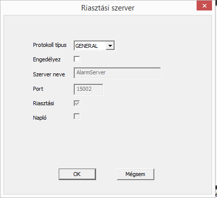 [Riasztási központ] Ha riasztás történik, jelenti a riasztási információt a riasztó szervernek Protocol: protokoll típus a GENERAL (általános); 31.