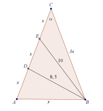 5 Az ABC háromszögben AC BC Az AC oldalon felvesszük a D és E pontokat úgy hogy AD DE EC legyen Számítsa ki a háromszög területét ha BD 8 5 és BE 0 Megoldás sin α értékét kell meghatározni t ABC AC