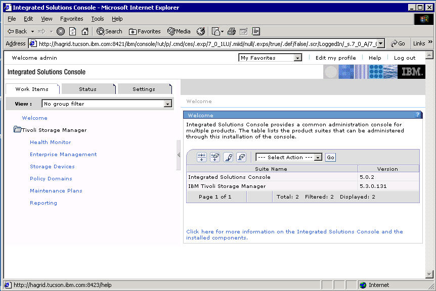 Új GUI a TSM adminisztrátorok számára Integrated Solutions Console Feladatorientált