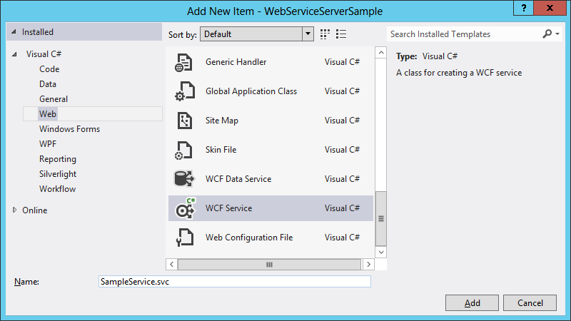 11. Webes szolgáltatások használata a Windows 8 alkalmazásokban 11-2 ábra: A webszolgáltatás hozzáadása A szolgáltatás hozzáadása után 3 elem is létrejön projektedben: az ISampleService.