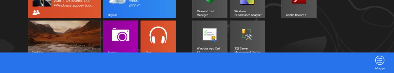 2. Bevezetés a Windows 8 használatába Start képernyő átadja a helyét az összes telepített alkalmazást megjelenítő képernyőnek (Apps), ahogy a 2-3 ábra is szemlélteti.