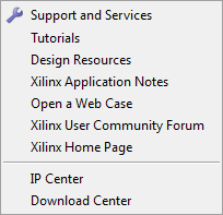 Szoftveres fejlesztőkörnyezet Support and Services: Támogatás és szolgáltatások Tutorials: Oktató példák Design Resources: Tervezési erőforrások (oktatóvideók) Xilin Application Notes: Open a Web
