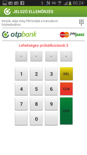 billentyűzet segítségével adja meg a bankkártyához kapcsolódó PIN kódját. A helyes PIN kód megadása után a láthatja bankkártyájához kapcsolódó adatokat.
