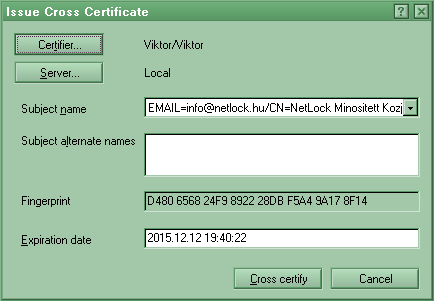 4. A következő megjelenő ablakban lehetőség van arra, hogy Kereszt hitelesítés (Crosscertify) gombra kattintva lehetősége van az adott kiadót