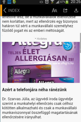 ALKALMAZÁS HIRDETÉSI FELÜLETEK ABLAKOS (PEEP-HOLE) MOBIL BANNER Felület: Index mobil alkalmazások (Android, ios) Méret: 480x240 px, ami alatt egy 480x654 px méretű kép helyezkedik el Listaár: 650.