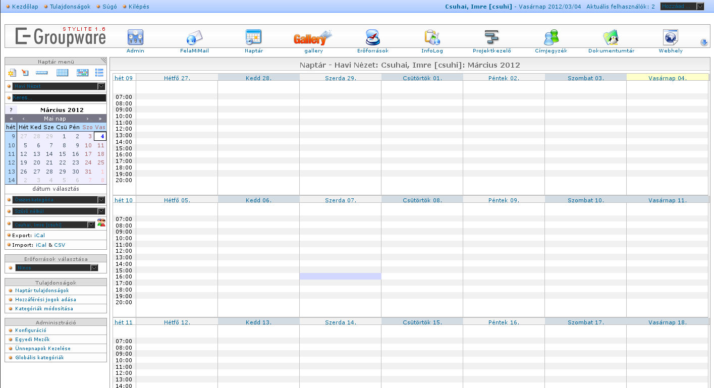 Alkalmazások Calendar Naptár, melyben lehetőség van csoportok és projektek kezelésére, események megosztására.