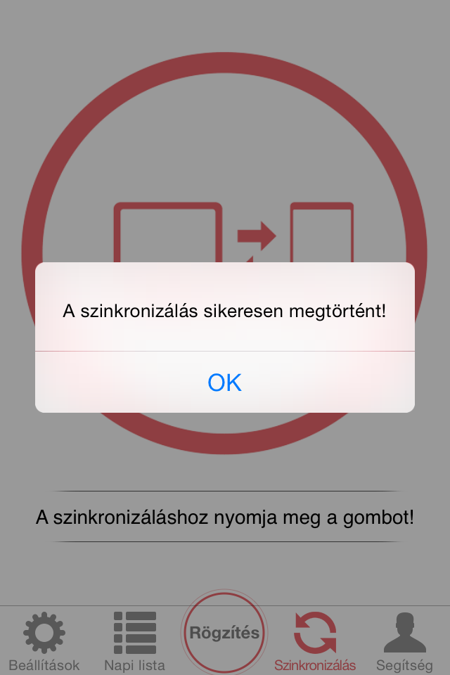 2. Szinkronizálás A Beállítások oldalon bevitt szinkronizációs adatok megadása után koppintson alul a Szinkronizálás menüpontra!