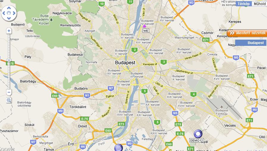 Budapest térképe, elmentett nézetként Vonalak A vonalak menü a járművek által bejárt és a