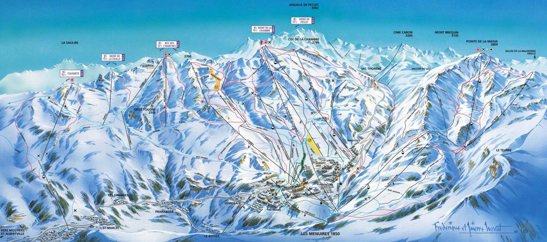 LES MENUIRES/VAL THORNES/TROIS VALLÉES 1300-3300 m, 600 km pályarendszer Pályaadatok: 46 kabin, 66 ülőlift, 92