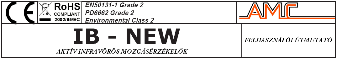 1. BEVEZETŐ Az IB aktív infravörös mozgásérzékelő szenzorok különböző magasságban és szélességben védik az átjárókat, beltéri és kültéri ablakokat.