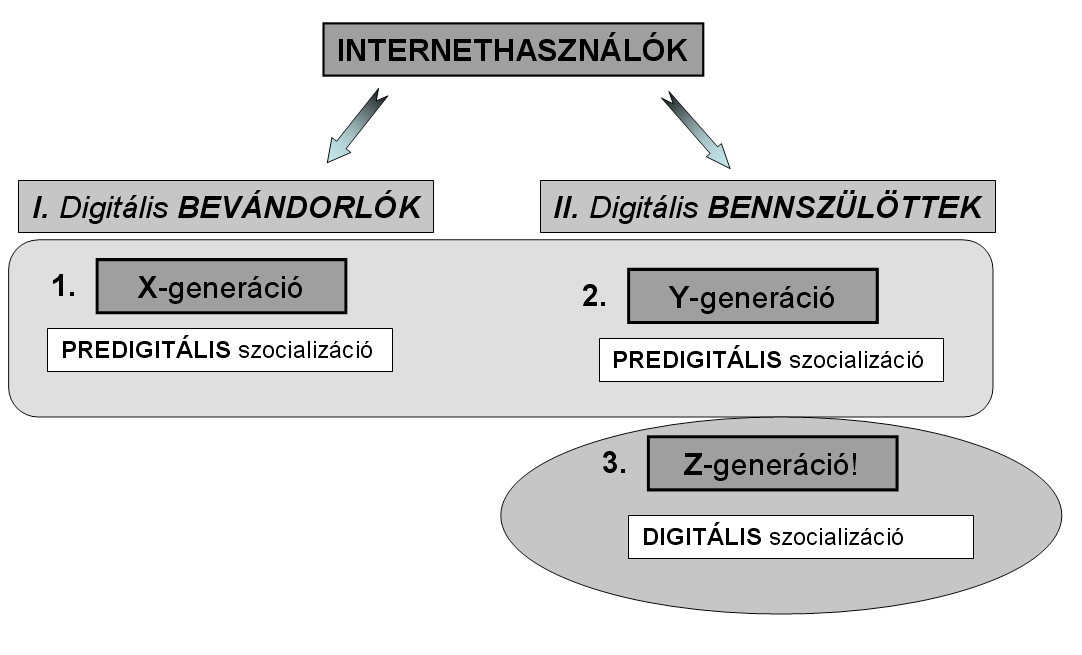 amitől élesen elválaszthatók az Y generációtól. Míg az utóbbiak esetében még predigitális szocializációról beszélhetünk, a Z generációnál már digitális szocializációról.