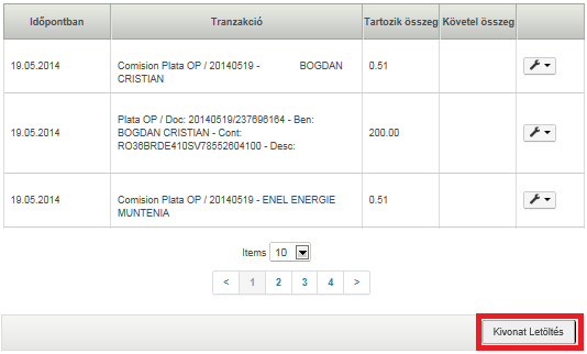 Export gombra. 3.2.2.2. Bizonylat igénylése 1.