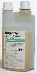 Bayofly Hatóanyag: 1 g ciflutrin Cél állat: szarvasmarha (tejelő tehenek részére is) Adagolás szarvasmarha: 10 ml/500 ttkg.