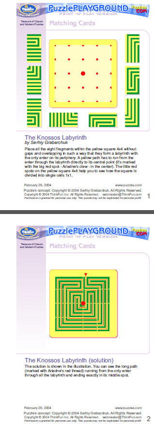 Serhiy Grabarchuk: 'Knossos Labyrinth Feladat: A 8 db téglalapot úgy rakd össze négyzet-alakban, hogy a kép egy szabályos (*) labirintust alkosson.
