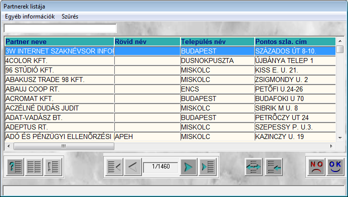 43. ábra A Lekérdezés futtatása ( ) nyomógombra kattintva listázódnak a partnerek (44. ábra). 44.