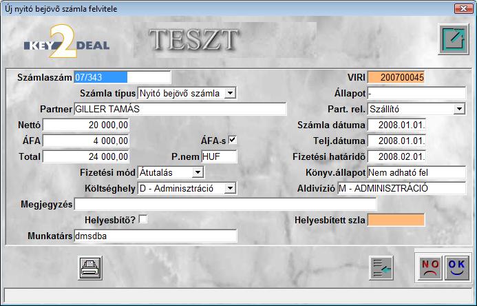 73. ábra A Nyomtatás ( ) nyomógomb segítségével a technikai számla állapota Kinyomtatva státuszba kerül, és