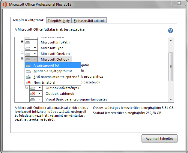 PROGRAMTELEPÍTÉS ÉS ELTÁVOLÍTÁS 21 az összes korábbi programot megtartanánk, az Outlook 2013 akkor is felülírja a korábbi levelezőprogramot, mert ebből az alkalmazásból csak egy lehet gépünkön.