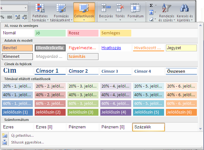42 2007-es Excel újdonságok Rengeteg előre beállított táblázat- és cellastílust alkalmazhatunk 2007-es Excel újdonságok Az Excel 2007 természetesen ugyanezeket a felhasználói felületelemeket