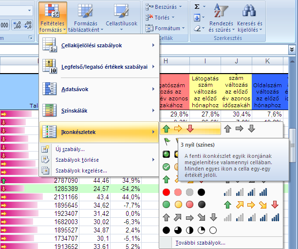 44 2007-es Excel újdonságok Sávdiagram a cellán belül Ikonokkal