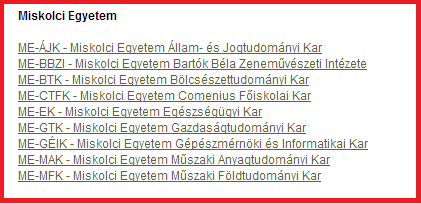 Selecting programs Now proceed to the next page by clicking on Jelentkezés felvétele - Register new application On this page select Új jelentkezés felvétele - Register new application to select the