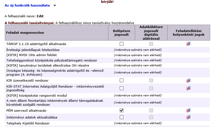 A mesterjelszó-kezelő rendszerben a PÉM szervező alkalmazáshoz kell jogosultságot adni a megbízott felhasználónak.