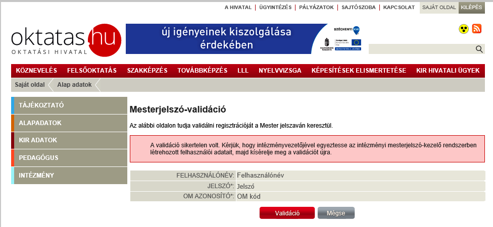 Sikeres validáció: