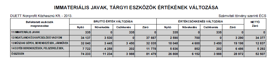 Duett Nonprofit Kft Egyszerűsített éves Beszámoló Kiegészítő melléklet 2013 Követelések Tartalma: - A társaság költségvetés felé történt túlfizetései - Szállítók felé történt túlfizetések -