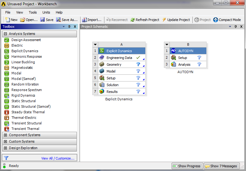 Fig.2. Main screen of ANSYS Workbench platform 2 2.2 Ansys Autodyn ANSYS AUTODYN is an explicit analysis tool for modeling nonlinear dynamics of solids, fluids, gas, and their interaction.