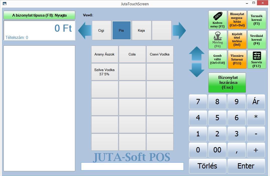 A JUTA-Soft POS program használata Belépés a programba Az adatvédelem érdekében a programba azonosító segítségével lehet belépni. Helyes jelszó megadása után a főablak jelenik meg.