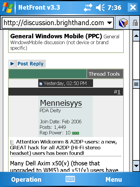 PDA képernyőre / kezelőszervekre való optimalizálás 1: kisképernyős renderelési kérdések / NetFront NetFront: Három, hasonló mód: Normal,